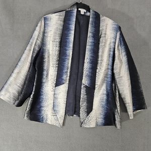 Chinos Womens Blazer Jacket Open Front Silver Blue Strip Size 1 Medium